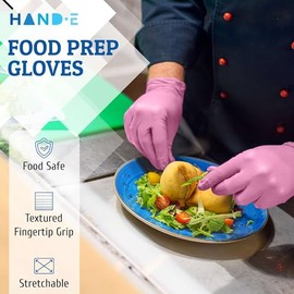 HandE Touch - Guantes desechables de nitrilo rosa medianos (50 unidades) - Protección última intervensión de látex para esteticistas y tecnología de uñas - Guantes de goma quirúrgica y revisión seguro