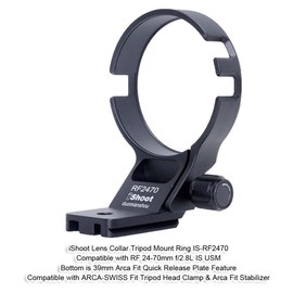 iShoot CNC Metal Tripod Mount Ring Lens Collar Compatible with Canon RF 24-70mm F2.8L is USM, Lens Support Holder Bracket Bottom is Arca-Swiss Fit Quick Release Plate Dovetail Groove
