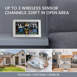 Newentor Weather Station Wireless Indoor Outdoor Thermometer, Color Display Digital Weather Thermometer with Atomic Clock, Barometric Pressure, Forecast Station with Adjustable Backlight, White