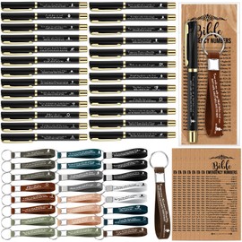 Feifeiya 25 Sets Christmas Christian Church Gifts Bulk Bible Verse Plastic Gel Pen Religious Silicone Keychains Scripture Bookmarks for Men Women Sunday Study Group Back to School Gifts(Black)