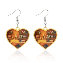 Funny Acrylic Book Lover Heart Librarian Drop Dangle Earrings Library Book Decor Collection Book Shelf for Women Lightweight Bookworm Jewelry-A