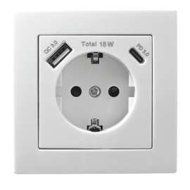 McPower Protective Contact Socket, 1 x USB-C 18 W Quickcharge, 1 x USB-A Including Frame, Flair, 250 V~/16 A, Flush-Mounted Socket with Plug-in Protection, Matte White