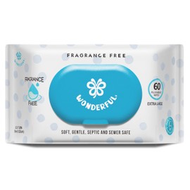 WONDERFUL Flushable Butt Wipes, Unscented 100% Plant-Based Wet Wipes for Adults & Kids, Sewer & Septic Safe, Gentle on Sensitive Skin, Wipes Flushable Pack for Bathroom & Travel, 1-Pack (60 Wipes)