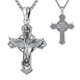 Eusense Archangel Michael/Saint Christopher/Saint Jude Thaddeus/Seven Archangels/Holy Mary/Jesus Cross Pendant Amulet Necklace Gifts 925 Silver Christian Chain Jewellery Men Women, Sterling Silver, No
