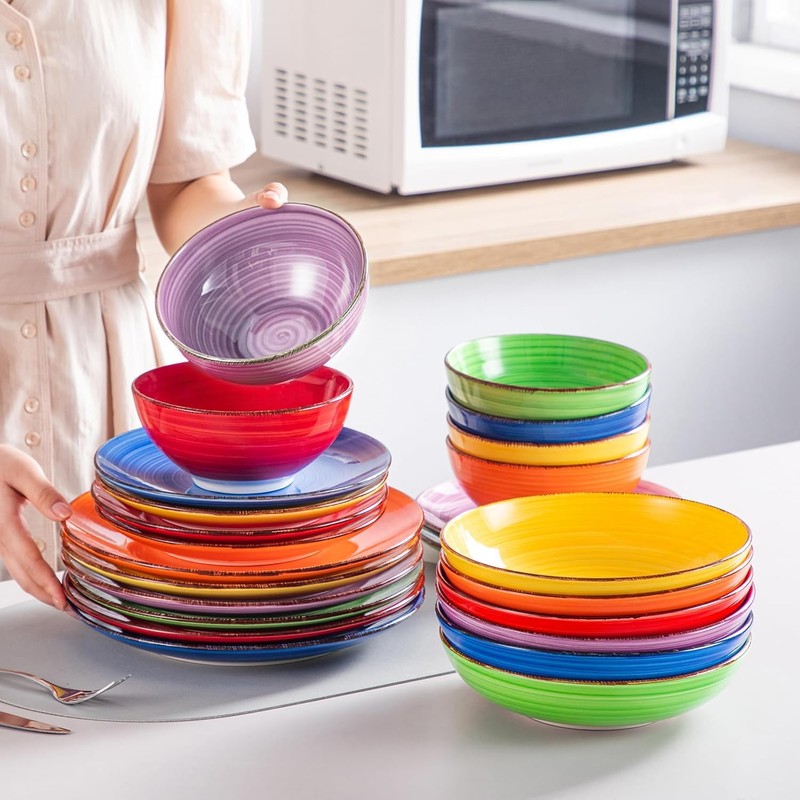 vancasso Bonita Dinnerware Sets, 24 Pieces Multicolor Stoneware Dinner Set