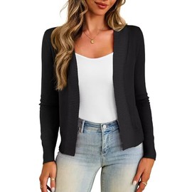 GoMamee Women's Cropped Cardigan Casual Long Sleeve Open Front Knit Sweaters Black, Medium