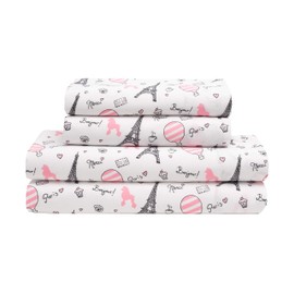 MALLARY BY MATTHEW Kids Super-Soft 100% Microfiber Print Sheet, Bonjour Paris, Queen