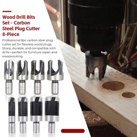 findmall 8Pcs Wood Plug Cutter Drills Bit Set (5/8", 1/2", 3/8", 1/4") Straight and Tapered Taper, Carbon Steel Woodworking Cutting Tool