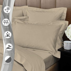 Pizuna Pure Cotton King Size Oxford Pillowcases 2 Pack Simply Taupe 50x90cm, 600 Thread Count Long Staple Combed Cotton Crispy Soft Pillow Cover, Soft Sateen King Pillow Cases (Cotton Pillowcase)