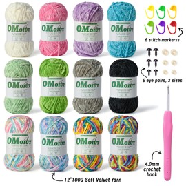 12 Pack Multicolored Plush Chenille Yarn，Velvet Baby Blanket Yarn for Crocheting Soft ，(1200 g/42.3 oz，1440 m/1574 yds Fluffy Amigurumi Crochet Yarn Set B