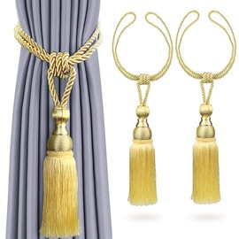 Rayong 2Pcs Premium Tassel Curtains Tie Backs Curtain Tiebacks Tassel, Antique Tassels Holdbacks Living Tassel Ball Rope for Home Decor (Gold)