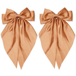 Big Hair Bows with Long Tail 2PCS Orange Bow Hair Clip with Metal Spring Clamp Soft Satin Hair Ribbon for Women Girls