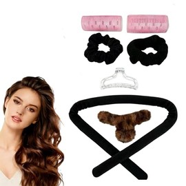 Rizador de pelo sin calor, rizador de pelo nocturno sin calor con 2 rodillos para flequillo, rizador de terciopelo y accesorios, caja de regalo para c