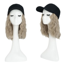 TESS Extensions with Baseball Cap, 20 cm, Ash Blonde Balayage (#16P613) Cap with Hair, Women's Short Wavy, Adjustable, Theme Party, Carnival Hat, Wigs for Women, Hat with Hair