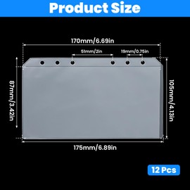 12PCS A6 Binder Pockets, 6 Holes Binder Inserts Money Organizer Budget Cash Stuffing Envelopes for Budgeting, Clear Pouch, Waterproof PVC Loose Leaf Bags for 6 Ring Binders, Photo Card Folder