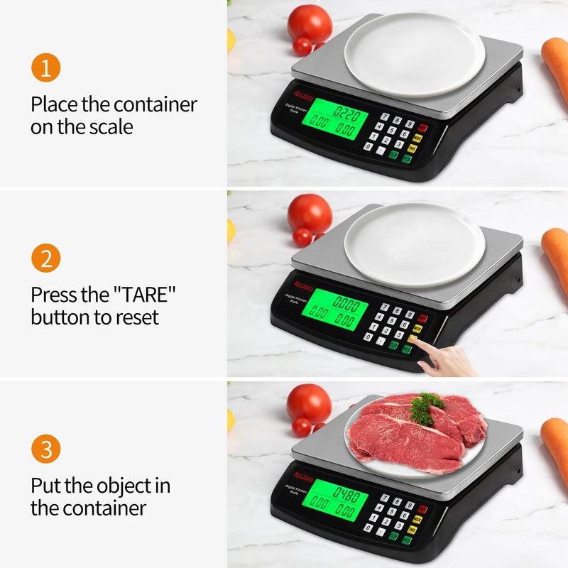 Large Digital Kitchen Scale Black 30kg/66lb Commercial Food Scale Stainless