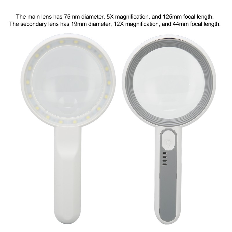 Magnifying Glass 5X 12X Handheld Magnifier with 18pcs LED for