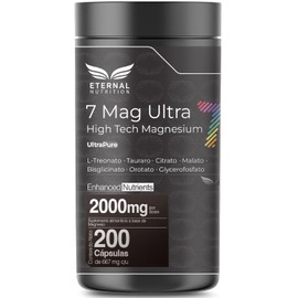 ETERNAL NUTRITION Seven Mag Ultra: Magnesio Complex 7 en 1 (200 Cápsulas) | Glicinato, Citrato, L-Treonato, Malato, Taurato y Orotato | 66 Porciones · 2000 mg | Cognición, Sueño y Relajación Muscular