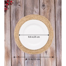13 in Round Woven Placemats, Plate Chargers Set of 10, Boho Farmhouse Rustic Natural Corn Husk Woven Place Mats for Indoor & Outdoor Table Decor