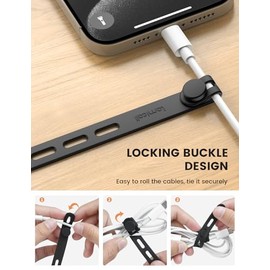 Lamicall Organizador de Cables 10 Piezas - [Reutilizable Lavable] Silicona Sujeta Cables, Cable Management, Cinchos con Hebilla de Bloqueo, Elstica...