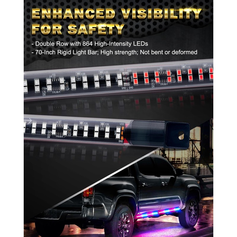 LUMENIX 70 Inch Emergency Running Board Rigid Strobe Lights Strip