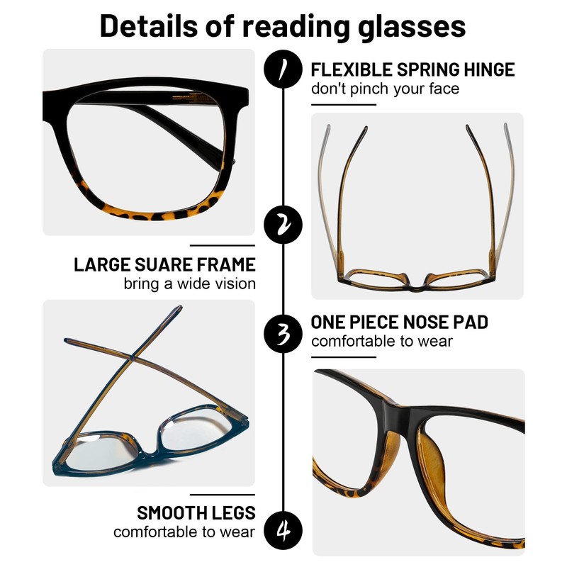 AEZUNI Extra Large Reading Glasses 4.00 Oversized Square Men Readers