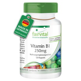 Fairvital Vitamin B1 (Thiamine) 250 mg - 120 Capsules - Quality Tested and High Dose - 100% Vegan - Made in Germany