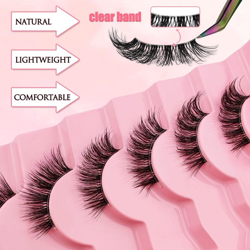 7P-CZ-A06 Clear Band Half Eyelashes, Cat Eye, 15 mm Short