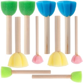Pndeyo 10pcs Flower Sponge Brushes for Painting, Flower Head Foam Paintbrushes with Wooden Handle, Sponge Paint Brush Staining Tool for DIY Arts and Crafts- 5 Colors