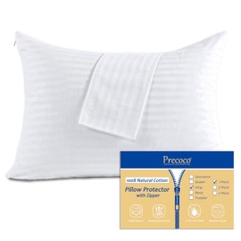 100% Cotton King Pillow Protectors with Zipper, White Pillow Cases King Size for Home & Hotel, Sateen Soft Cooling Hidden Zippered Pillow Pillow Case Protector for Hair & Skin, 20x36 in, 1 Pack