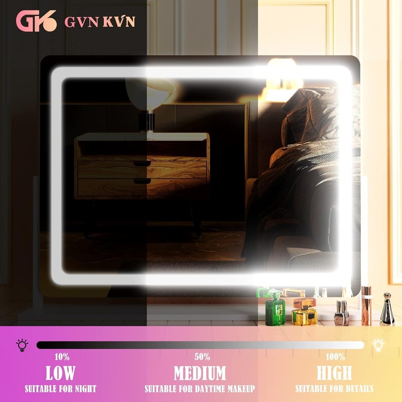 Gvnkvn Makeup Vanity Mirror 24" x 19" Large LED Makeup