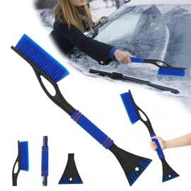 Xiujuers Car Ice Scraper with Broom 60 cm Windscreen Scraper Car with Foam Handle, 2-in-1 Car Snow Brush, Ice Scraper with Broom Car Snow Brush for Car, SUV, Truck (Blue)