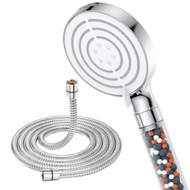 SREWOHS Water-Saving Shower Head with Hose 1.8 m, High Pressure Shower Head with Filter, Rain Shower Head Round Hand Shower (Diameter 120 mm), 6 Jet Types Shower Head with Anti-Limescale Function