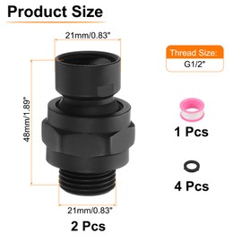 sourcing map 2 Pcs Shower Head Swivel Adapter Solid Brass Adjustable Shower Arm Extension Connector Universal Shower Component Connector with PTFE Tape and Gasket for Shower System (Black)