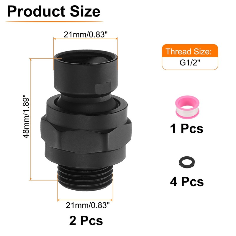sourcing map 2 Pcs Shower Head Swivel Adapter Solid Brass