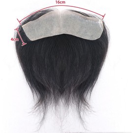 Tupé de Pelo Liso Hombre, Cabello Frontal Estilo V, 100% Cabello Humano Remy, 0,06mm, Piel Ultrafina, Base de PU, Peluca Hombre
