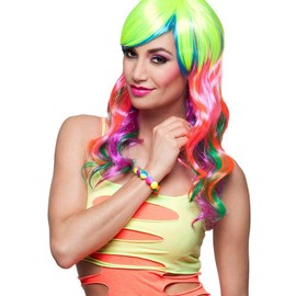 Boland 64467 - Armband Fusion, dehnbare Armkette mit Perlen, Neon-Farben, Mode-Schmuck, Flower-Power, 80er, Kostüm, Karneval, Mottoparty