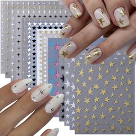 Pegatinas de Estrellas para uñas, 14 Unidades, 3D, Brillantes, Y2K, Doradas, Plateadas, Negras y Blancas, para uñas de Manos y pies, con Purpurina pequeña