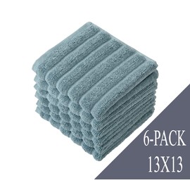 Classic Turkish Towels 6 Piece Luxury Washcloth Towel Set - 13 x 13 Inch Soft and Thick Large Bath Towel Washcloths Made with 100% Turkish Cotton (Seafoam)
