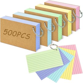 Unbranded 500PCS Colored Index Cards, 3x5 Inches Flash Cards with Ring, Lined on Both Side