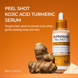 Dr. Melaxin Peel Shot Kojic Acid Turmeric Serum – Exfoliating Dark Spot Corrector with AHA/BHA & Niacinamide, Brightening & Even Tone Facial Serum (80ml / 2.70 fl oz)