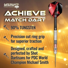 Shot! Darts Michael Smith Achieve Center Weighted 90% Tungsten Pro Throwing Darts Steel Tip Set Professional Made in New Zealand Designed Dart Flights for Women & Men Metal Tip Bar Darts for Adults