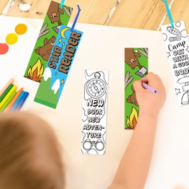 ANGOLIO Camping Party Coloring Bookmarks - 150P Color Own Camp Bookmarks Kids DIY Blank Bookmarks Party Game Prize Art Craft Big Pack Supplies Back to School Book Fillers Classroom Read Club Rewards
