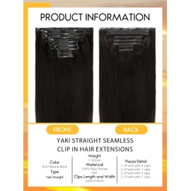 Caliee Clip in Hair Extensions Yaki Straight 22Inch Long PU Weft Invisible Edge Seamless Clip Ins for Black Women 115G 8Pcs Natural Black Yaki Straight Human Hair