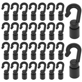 30 PCS Bungee Shock Cord End Hooks for 1/4 Inch, Black Plastic Rope Terminal Ends Hooks Bungee Hooks for Water Sports Camping Accessories
