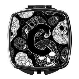 Caroline's Treasures CJ2008-CSCM Letter C Day of The Dead Skulls Black Compact Mirror, Multicolor