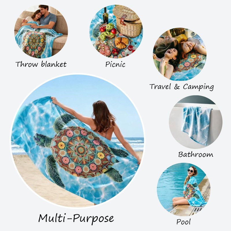 Turtle Beach Towel Soft Microfiber Large Boho Towel for Adults