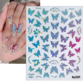 3Sheets Butterfly Nail Art Stickers 5D Embossed Nail Decals Colorful Butterfly Nail Accessories Summer Nail Art Supplies Colorful Butterflies Nail Designs Decoration for Women Girls DIY Manicure