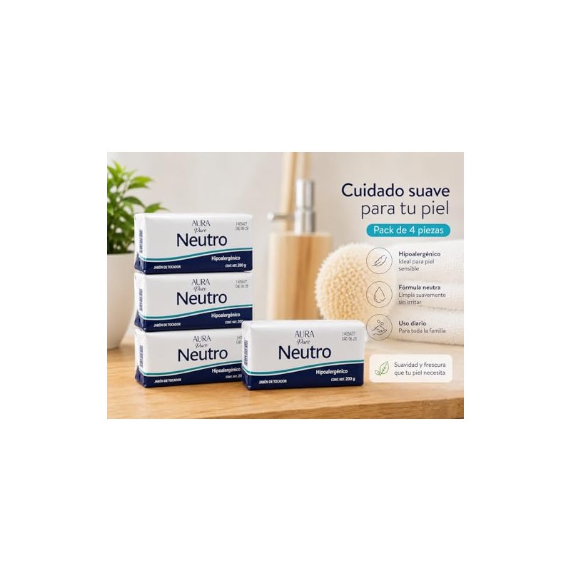 Jabón Neutro de Tocador Pack de 4 Piezas 200g cu,