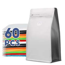 8oz 1/2 lb 60pcs Coffee Bags with Valve,Vented Coffee Bag Barrier Bags Store Bags Coffee Packaging Coffee Storage Pouches（White+Gray）